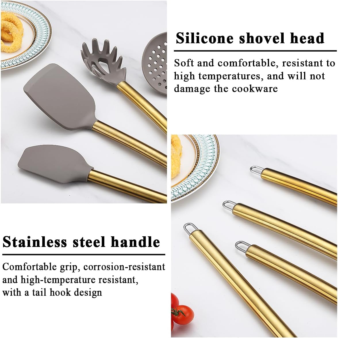 Kyraton 38 Piece Gold Kitchen Utensils Set with Rack, Silicone, Dishwasher Safe A712