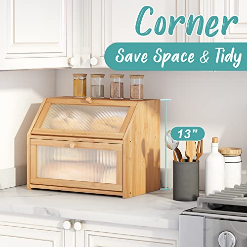 Vriccc Large Bamboo Wood Bread Box for Kitchen Counter J993