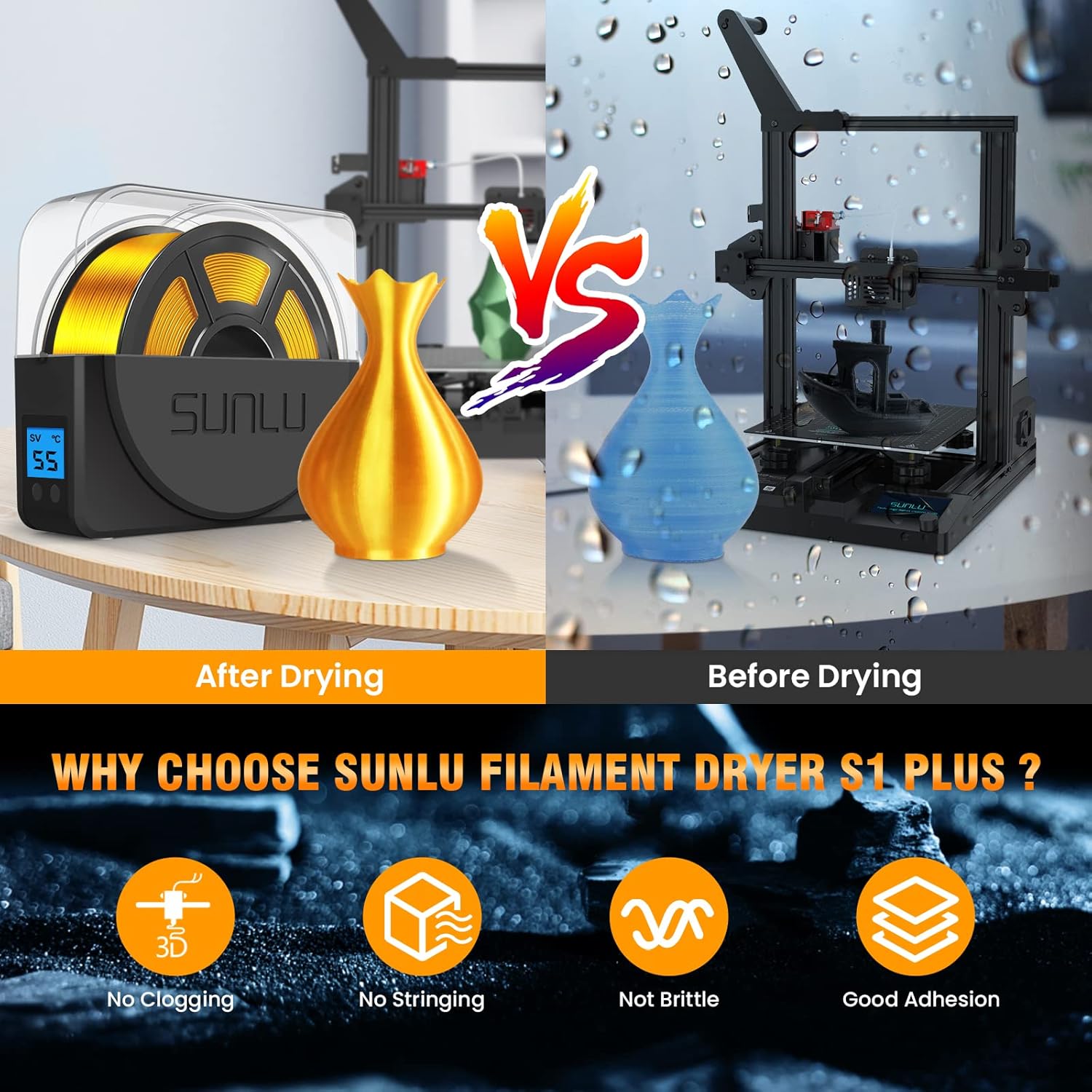 SUNLU Filament Dryer Box S1 Plus, Built-in Fan, Compatible with PLA PETG ABS A82541