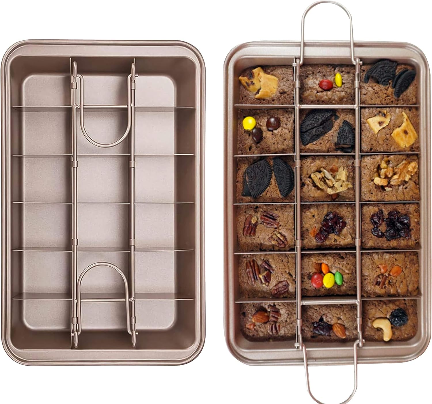 Brownie Pan, Non Stick Brownie Baking Tray with Built-in Slicer and Handle, 18 Pre-slicer Carbon Steel Bakeware, Cupcake Pan and Muffin for Oven Baking (1PACK)