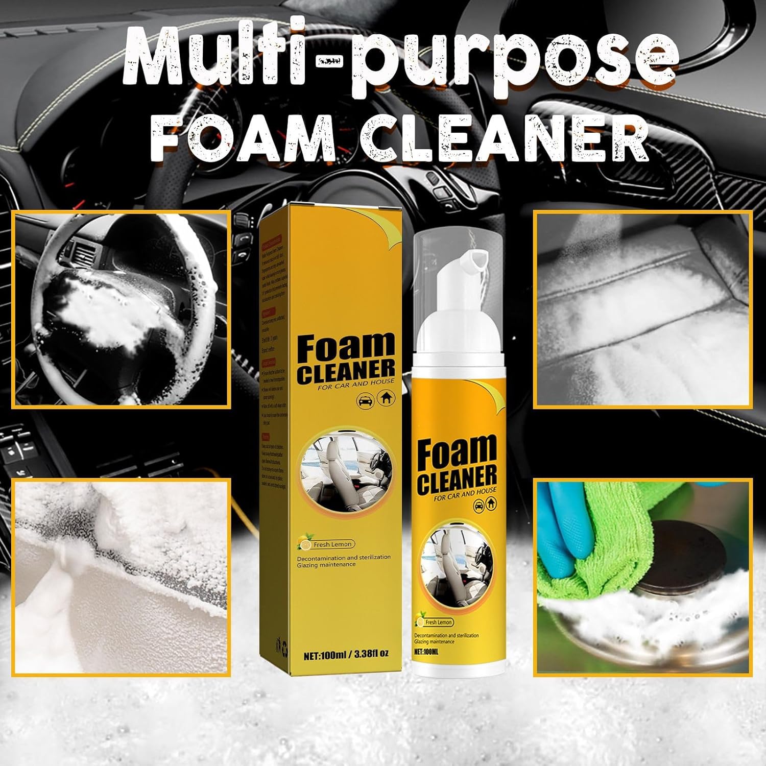 CROOT Multipurpose Foam Cleaner for Car, Kitchen & Bathroom, Lemon Flavor (100ml x 2) Q177697