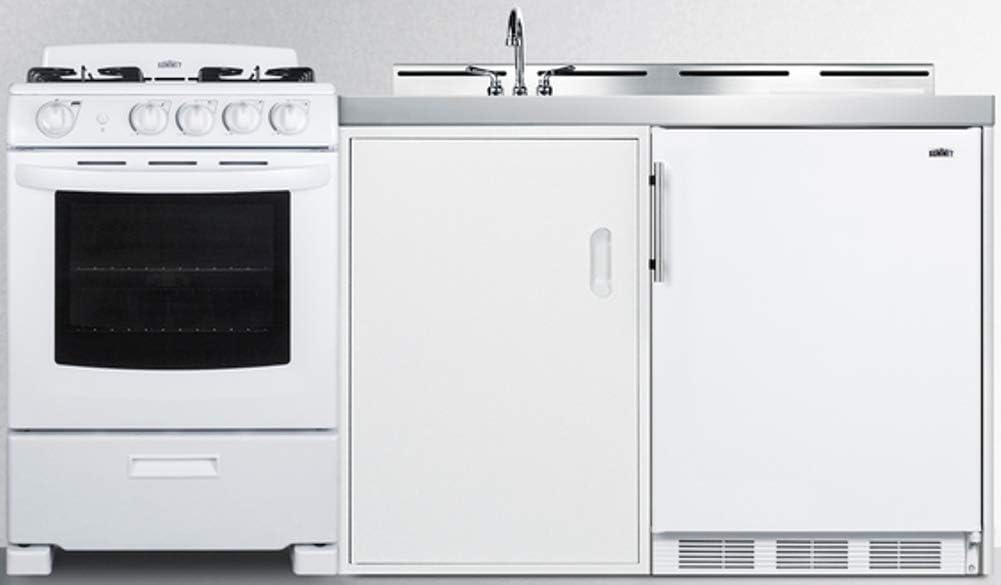 Summit Appliance ACK72GASW 72" All-in-One Kitchenette with Gas Range and Refrigerator E55557