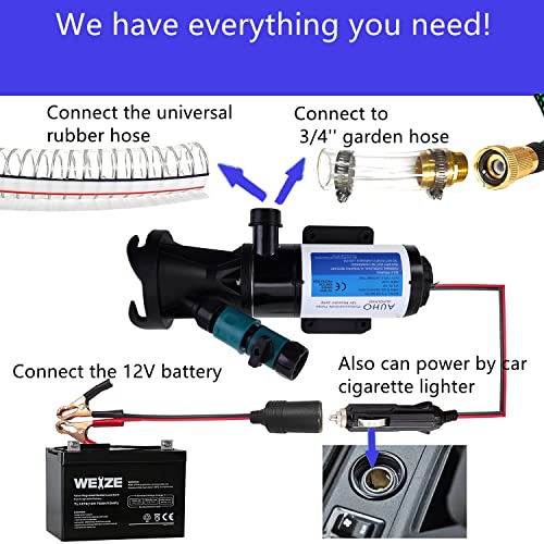 AUHO 12V RV Portable Macerator Pump with Exit Hose and Flushing Water Inlet L420