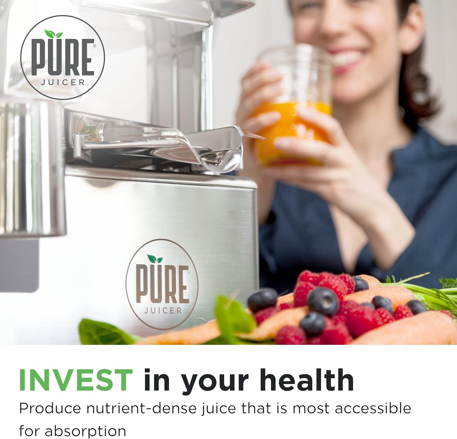 PURE Juicer Two-Stage Cold Press Juicing Machine with Stainless Grinder T838739