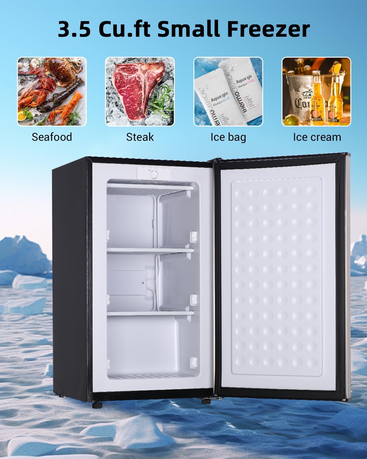 Compact Upright Freezer 3.2 Cu Ft with Adjustable Thermostat, Silver S79588
