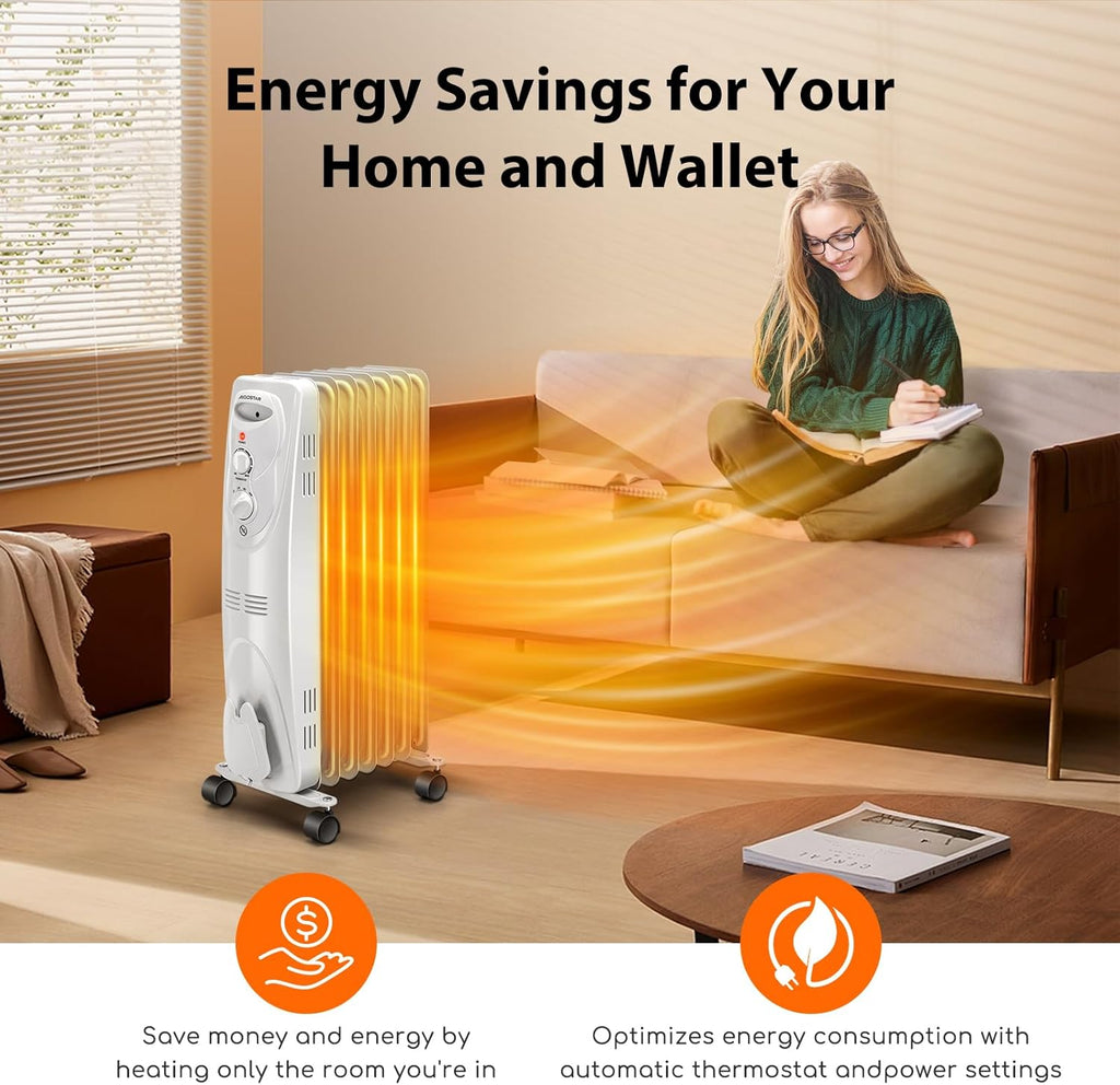 Aigostar 1500W Oil Filled Radiator Heater, 7-Fin, Adjustable Thermostat Y544