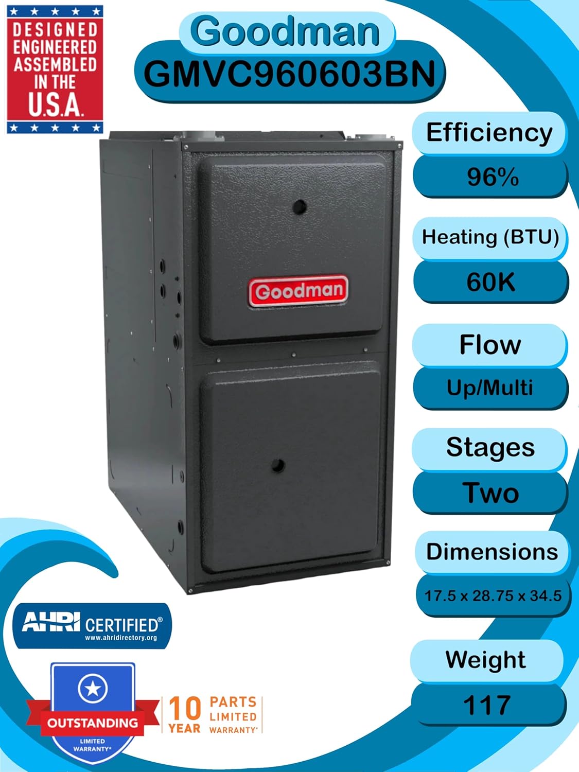 Goodman 3 Ton 14.3 SEER2 AC Unit with 96% AFUE Gas Heater and Upflow Evaporator X23461