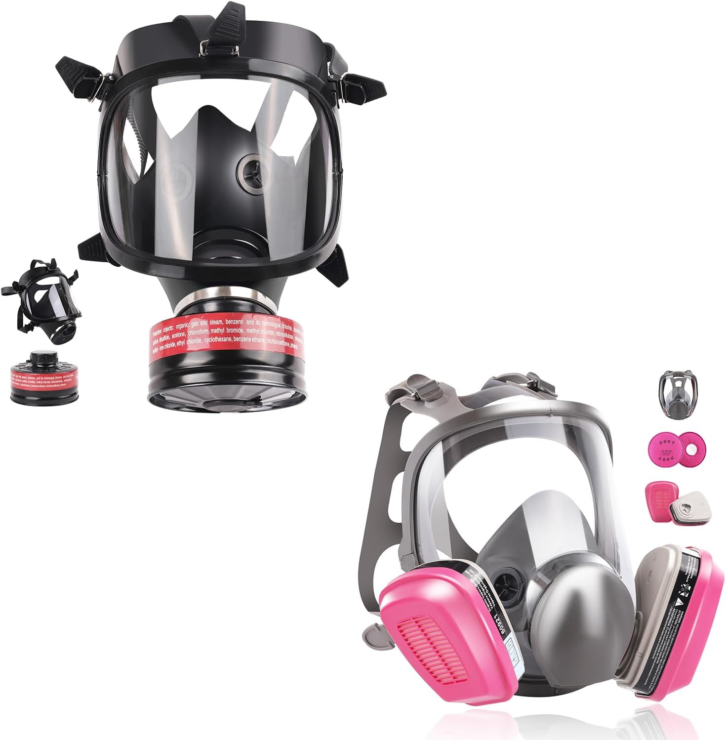 Gas Mask Survival Nuclear and Chemica Plus 6800 Reusable Full Face Respirator Mask with 60921 Filters & 2097 Particulate Filters