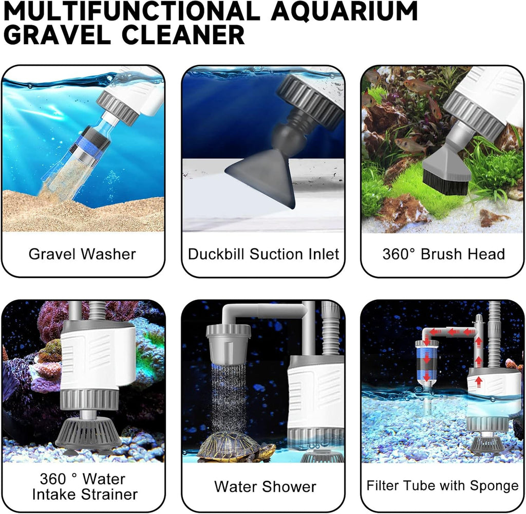 Aquarium Vacuum Gravel Cleaner Siphon Kit, 6 in 1 Fish Tank Cleaning Tool A4443