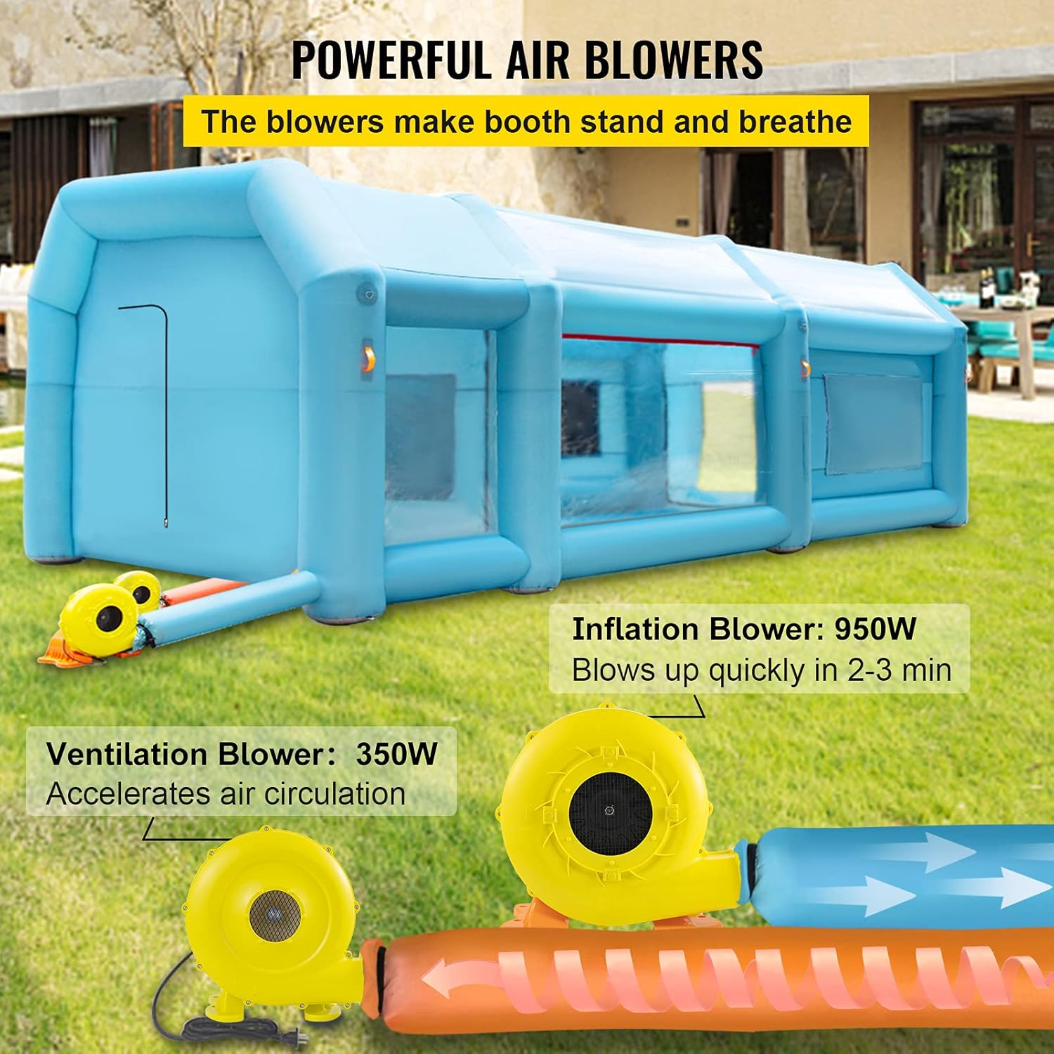 VEVOR Portable Inflatable Paint Booth 26x15x10ft Spray Tent with Air Filter & 2 Blowers L3158