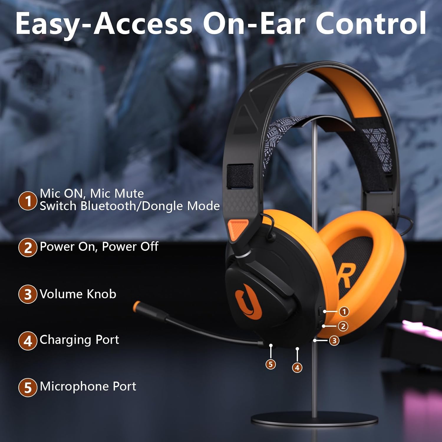 Jeecoo G90 Wireless Gaming Headset with Detachable Mic for PC PS4 PS5 Switch E3830