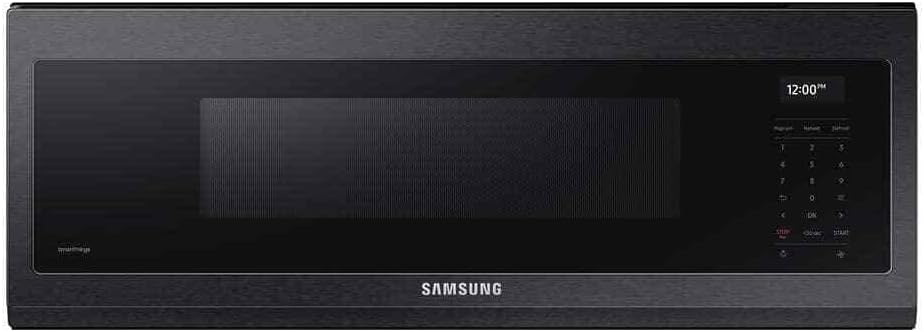 SAMSUNG 1.1 Cu Ft Smart SLIM Over the Range Microwave Oven w/ 550 CFM Hood Vent, Wi-Fi, Voice Control, LED Light Bar, 1100 Watt, ME11A7710DG/AA, Fingerprint Resistant Stainless Steel, Black