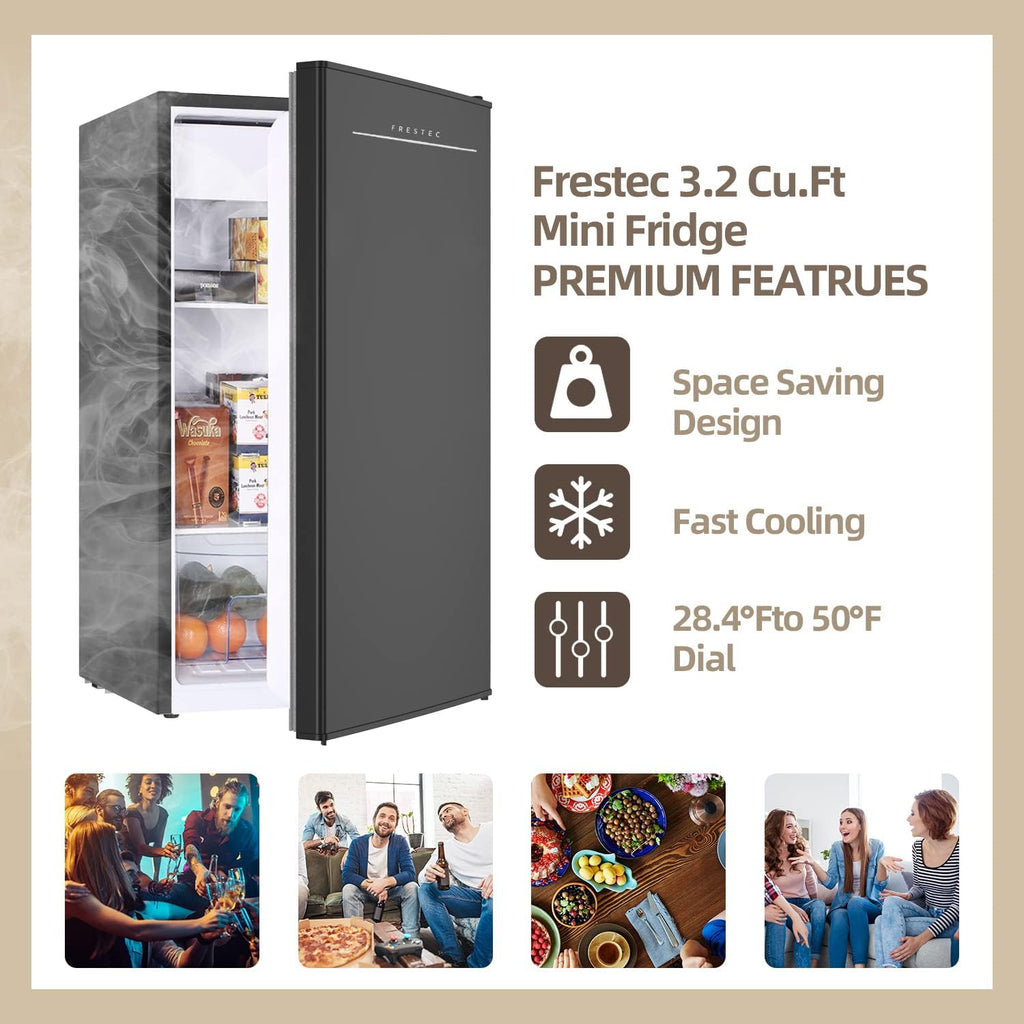 Frestec 3.2 Cu.Ft. Mini Fridge with Freezer for Bedroom, Black J2531