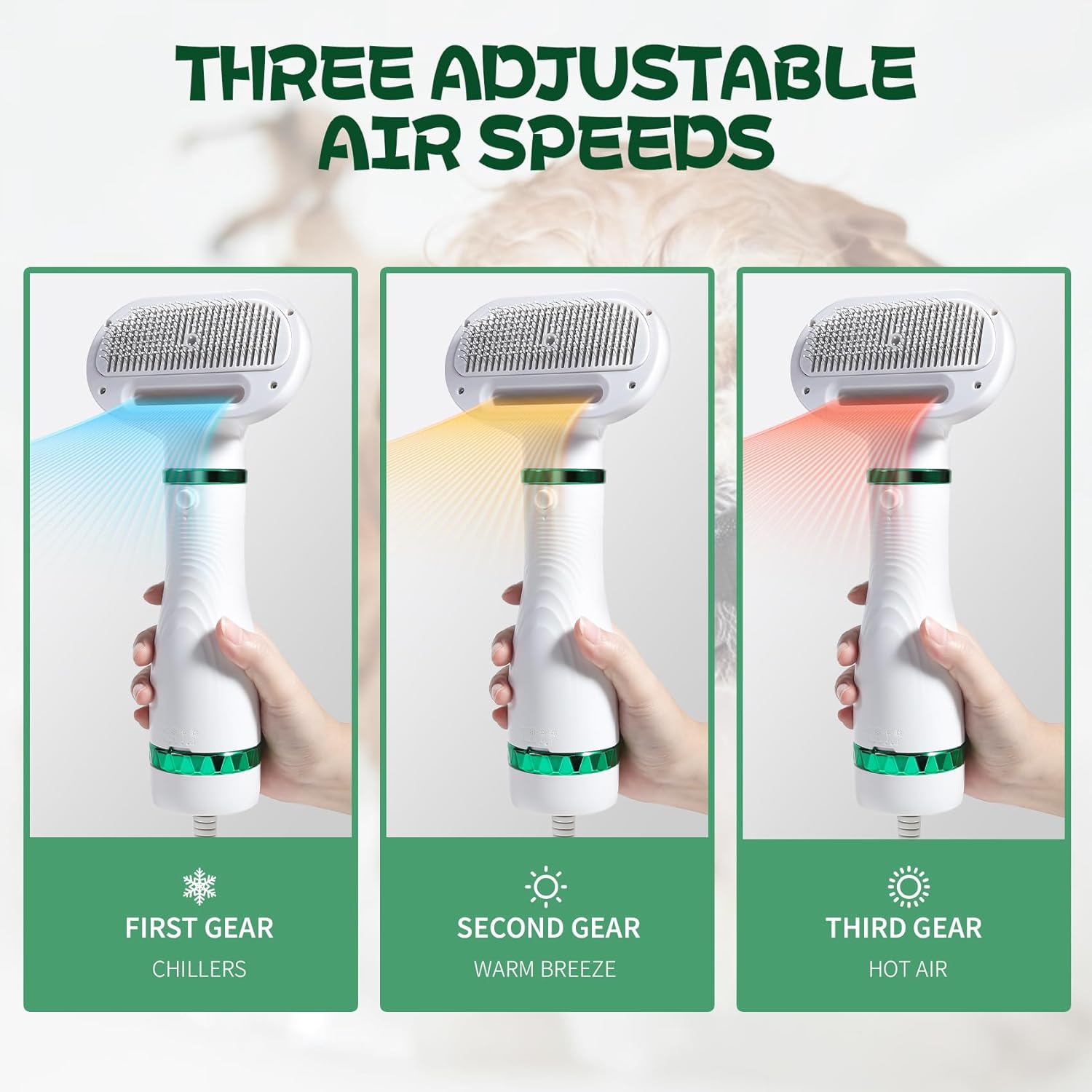Pet Hair Dryer with Slicker Brush, 3 Heat Settings, Portable Dog Blower A1540