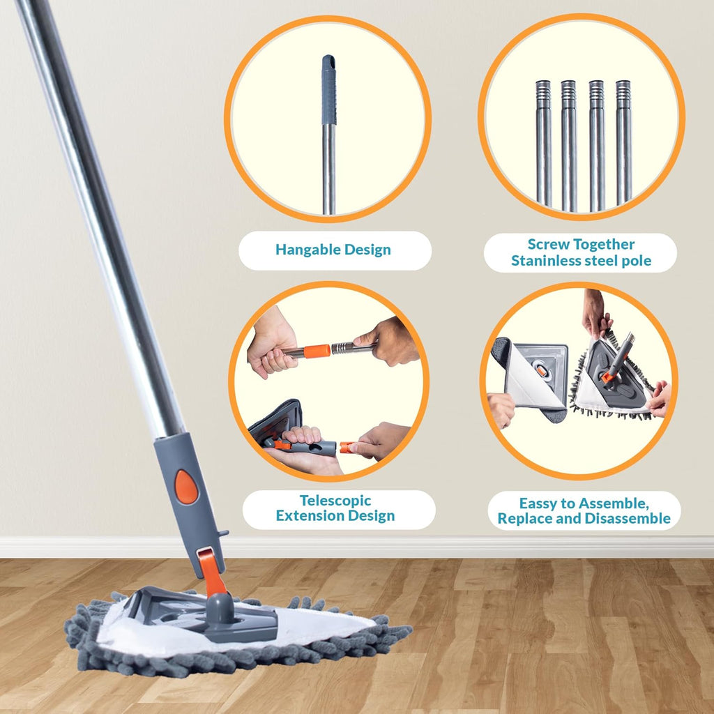 Sekundoj Wall Cleaning Mop with Long Handle 85 inches, 6 Microfiber Reusable Pads V34269