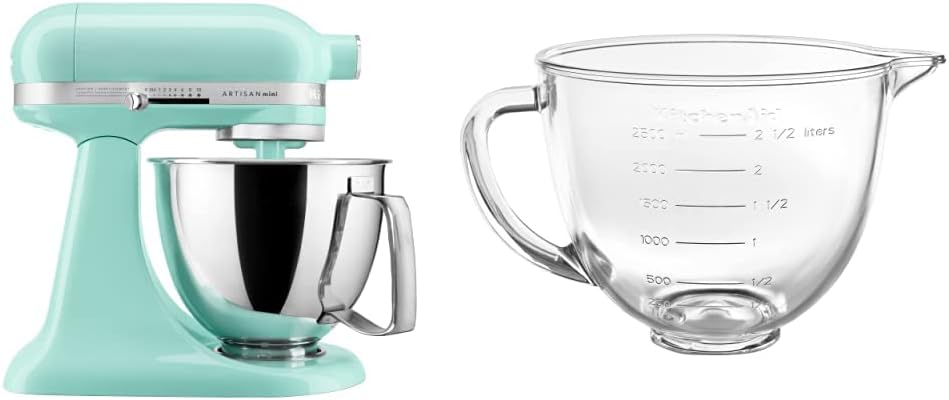 Kitchenaid Artisan Mini Plus 3.5-Qt. Tilt-Head Stand Mixer with Flex Edge Beater & Stand Mixer Glass Bowl, 3.5 Quart Tilt Head