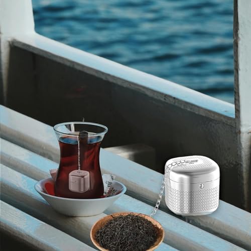 Roucerlin Square Tea Infuser Steeper, 304 Stainless Steel Fine Mesh Strainer with Chain Hook & Lid X89791
