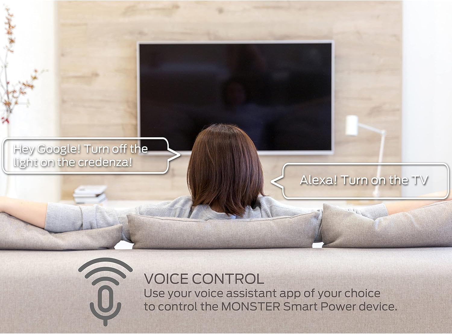 Monster Smart Power Outlet WiFi with Alexa & Google Assistant, 4 Outlets 2 USB-A, Black J392