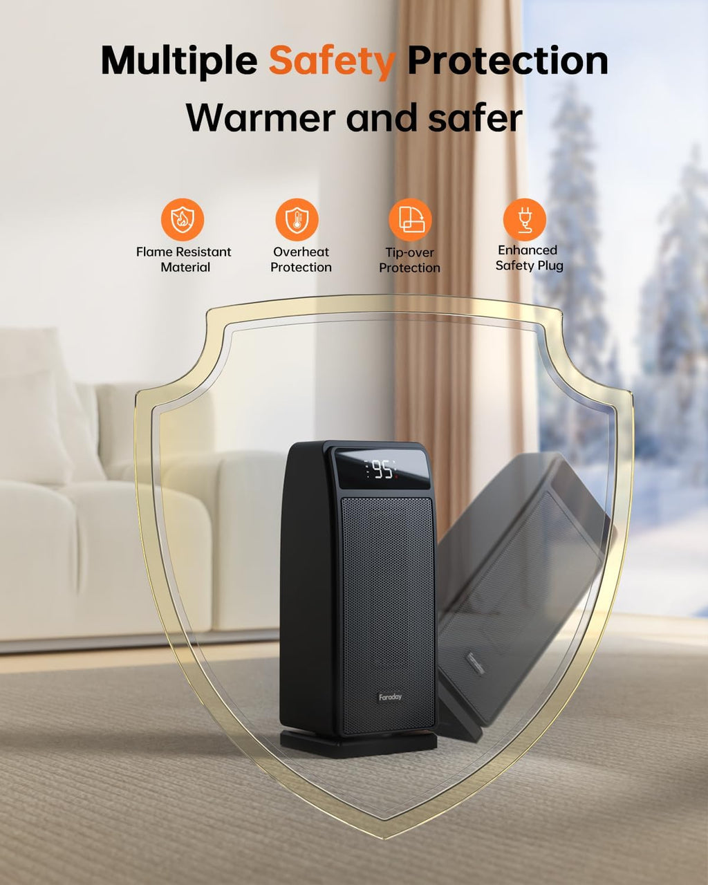 FARADAY Space Heater for Indoor Use, 1500W, Quiet, Portable, Black Y350