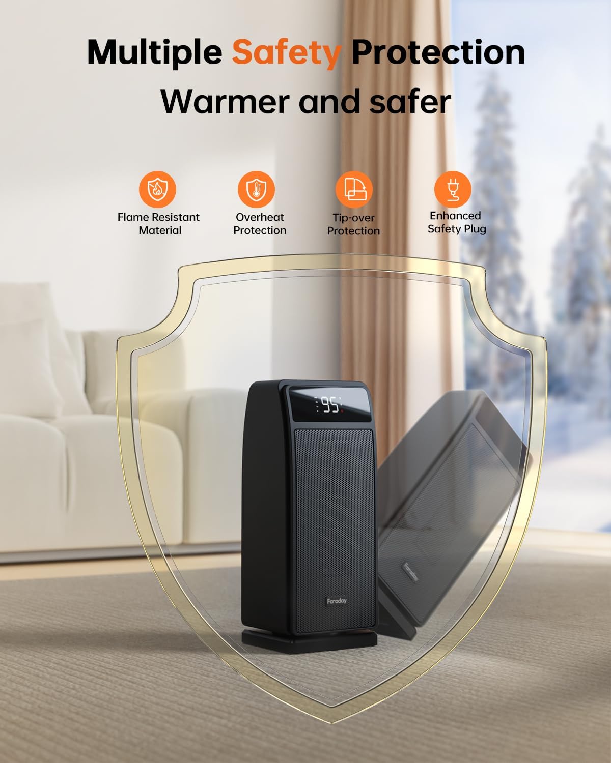 FARADAY Space Heater for Indoor Use, 1500W, Quiet, Portable, Black Y350
