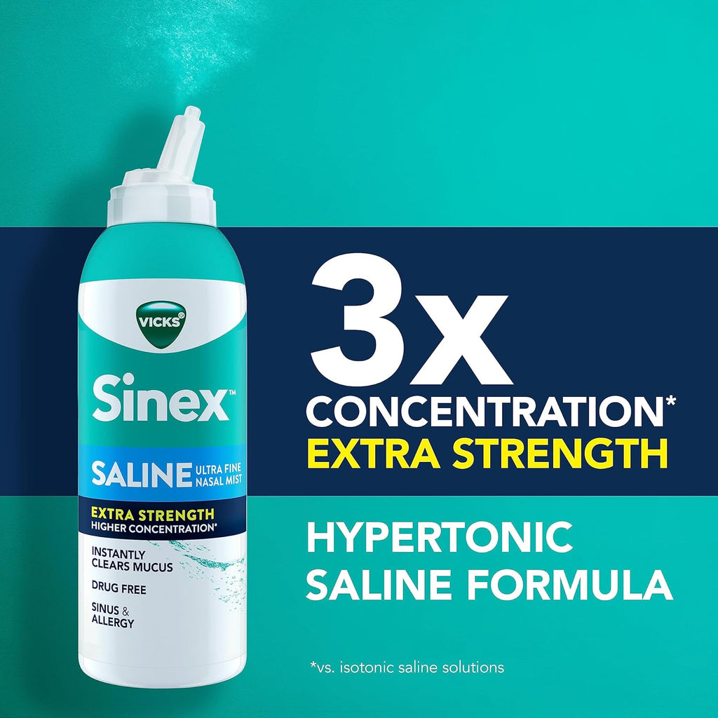 VICKS Sinex Saline Extra Strength Nasal Spray, 3X Concentrated, Drug Free, 5 OZ x 2 N11059