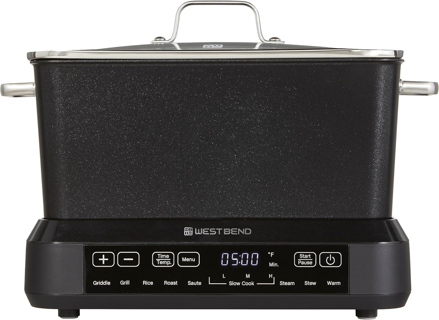 West Bend Versatility Plus Slow Cooker, Large-Capacity Non-Stick Multicooker with Variable Temperature Control, 20 Cooking Functions, 6-Quart, Black