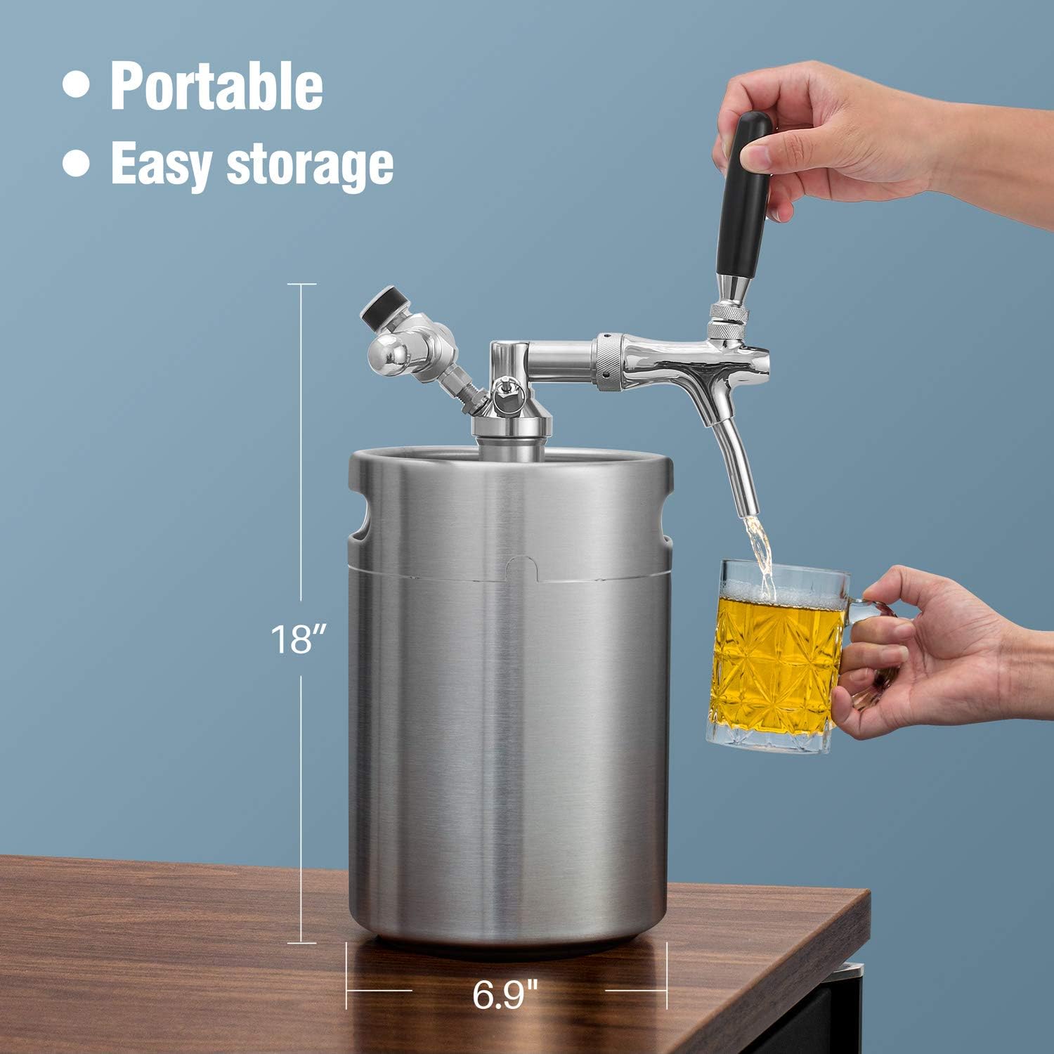 TMCRAFT 170oz Mini Keg Growler, Stainless Steel Pressurized Homebrew Beer Kit V163817