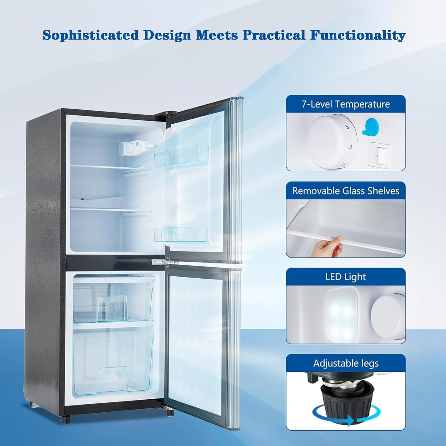 Compact Mini Fridge with Freezer 4.0 Cu.Ft Dual Zone for Bedroom and Office L6196