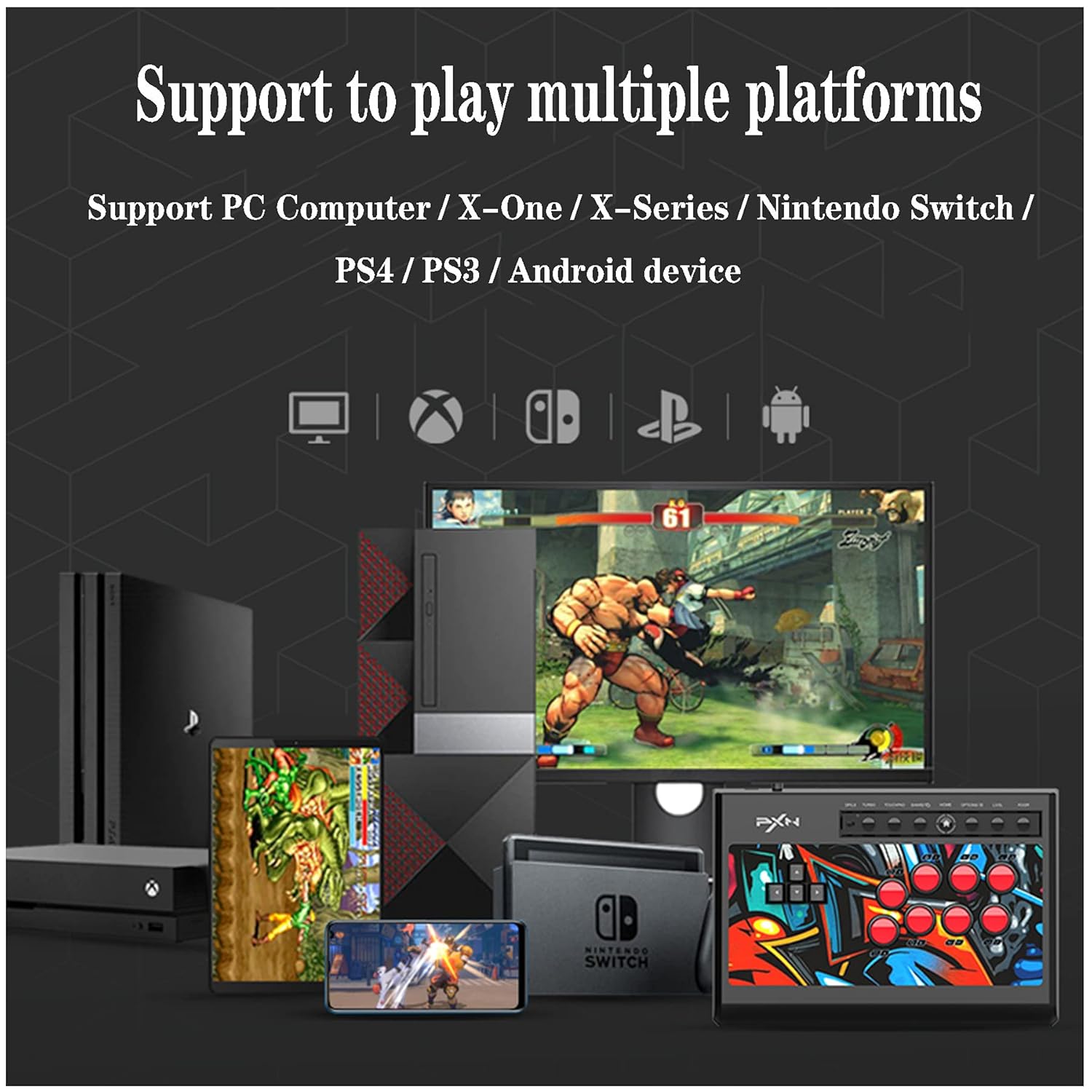 PXN-X8 Arcade Fight Stick Mechanical Controller for PC, PS3, PS4, Xbox, Switch O733556