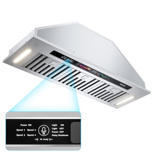 BRANO Insert Range Hood, 900 CFM Voice Control Kitchen Hood Stove Hood Vent with Touch Control, Gesture Sensing Touchless Control, 4-Speed Fan, Convertible Ducted/Ductless