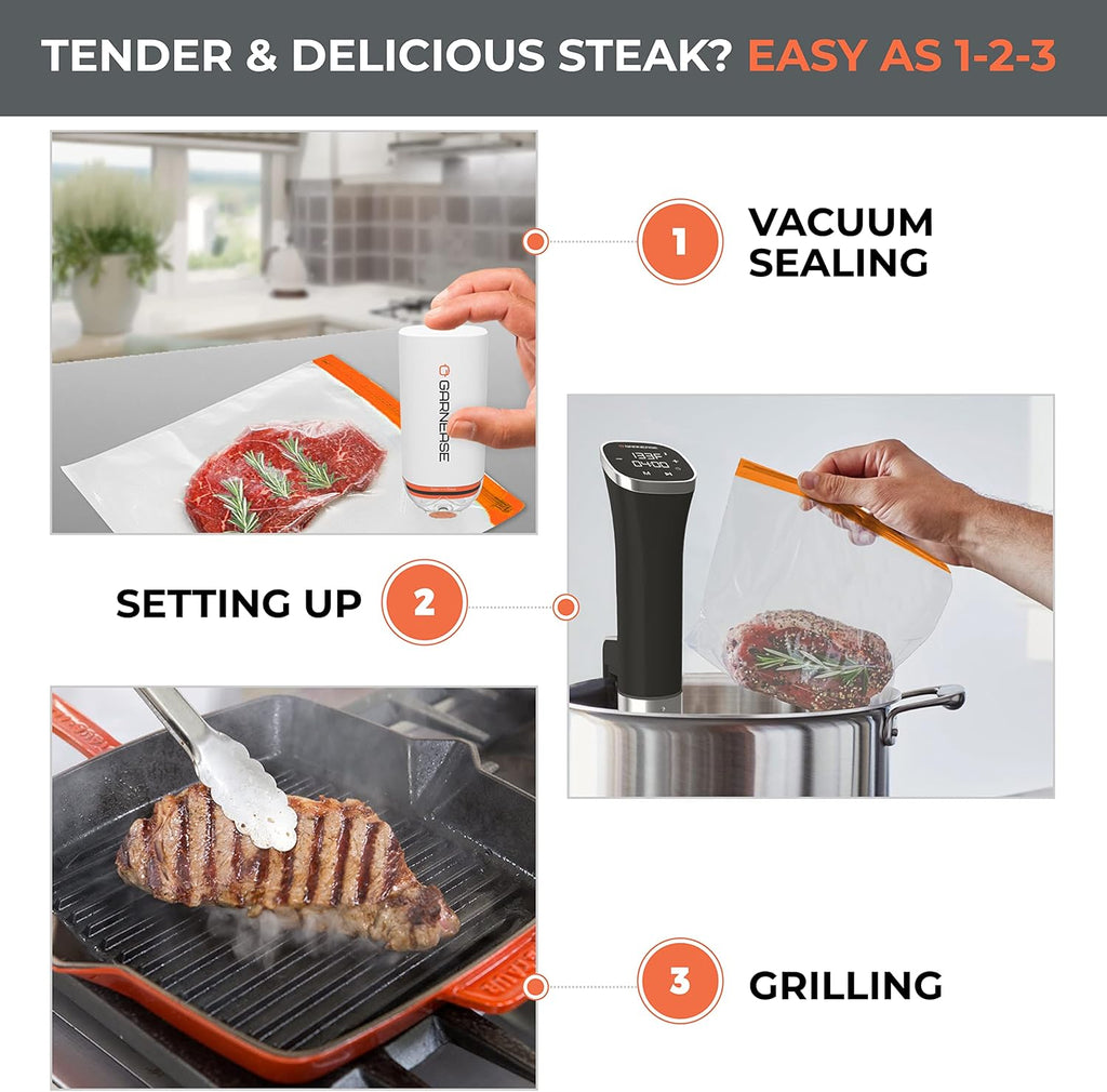 Sous Vide Cooker Starter Kit with Immersion Circulator 1000W and Vacuum Bags W79879