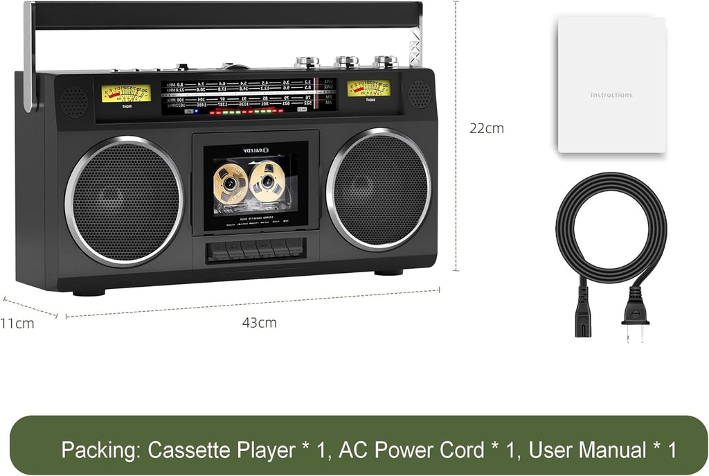 Portable Boombox Radio Cassette Player Recorder with Bluetooth, AM/FM Radio, USB SD Aux-in H756734