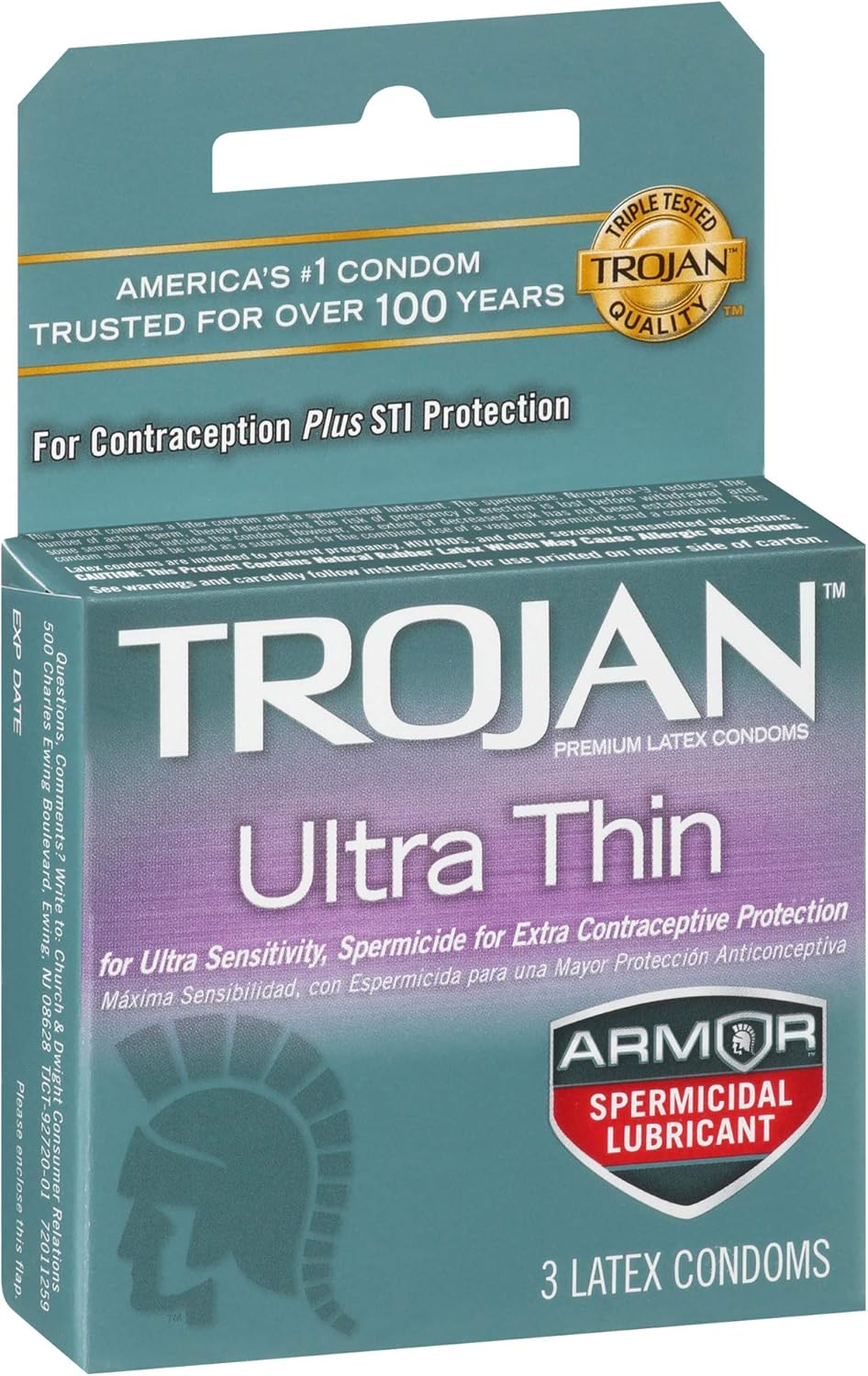 Trojan Condom Sensitivity Ultra Thin Spermicidal, 3 Count O714