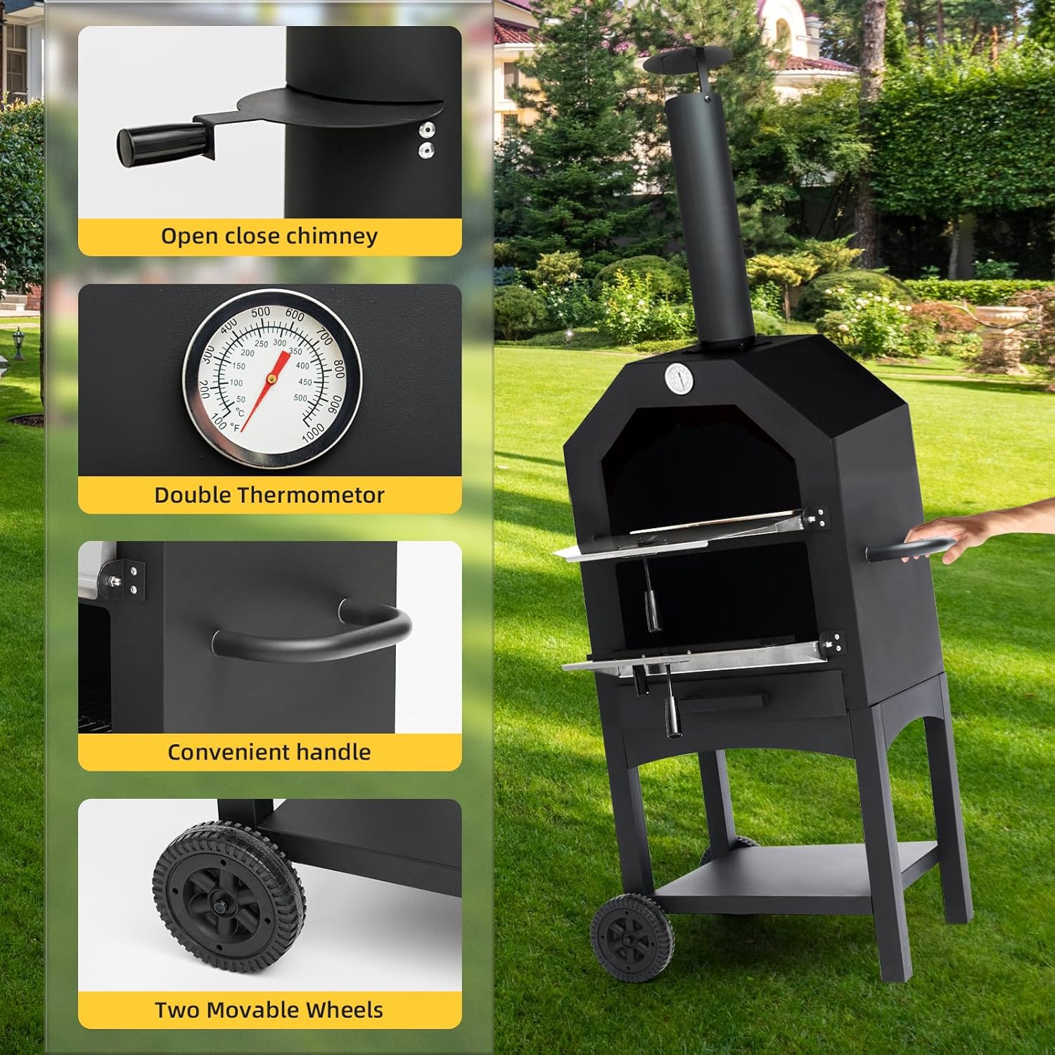 Wood-Fired Pizza Oven Outdoor with Pizza Stone and Cover V7817