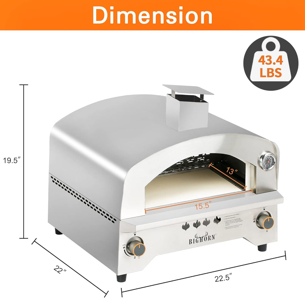 BIG HORN OUTDOORS Gas Pizza Oven, Portable Propane Pizza Oven with 13 inch Pizza Stone Z288240