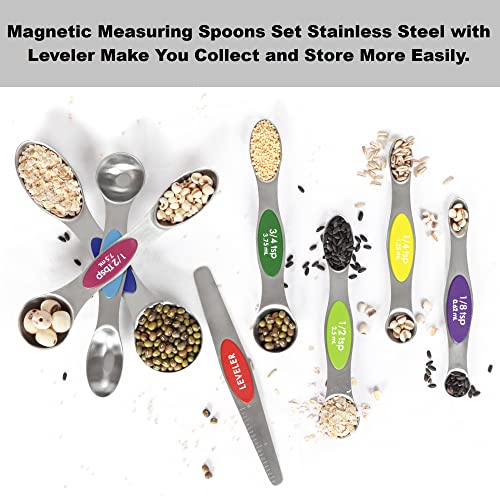 Magnetic Measuring Spoons Set Stainless Steel with Leveler for Baking S927