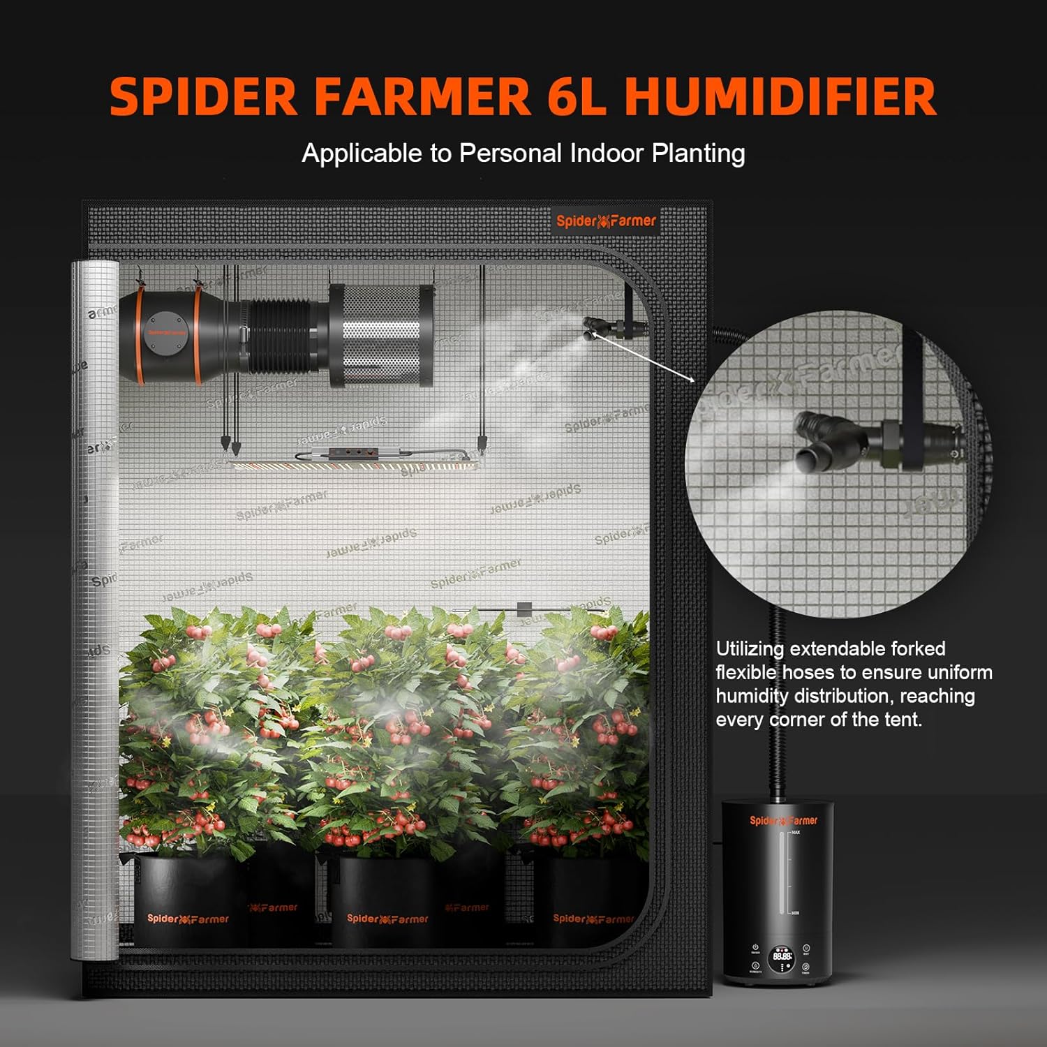 Spider Farmer 24"x24"x48" Grow Tent with 6L Humidifier I23579