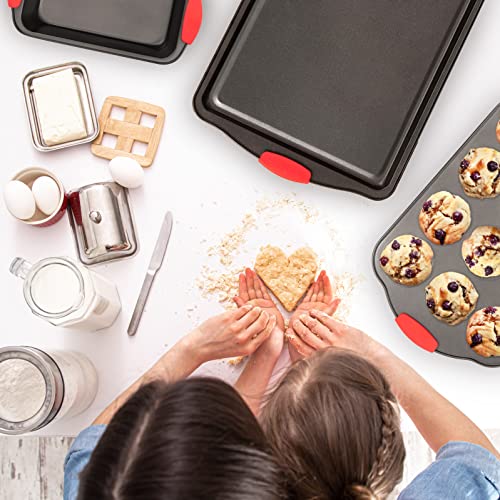 Moss & Stone Carbon Steel Non-Stick Baking Pans Set with Silicone Handles U593099