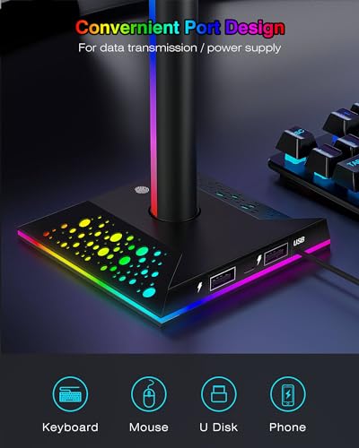 RGB Gaming Headset Stand with 2 USB Charger for PC Desk S9362