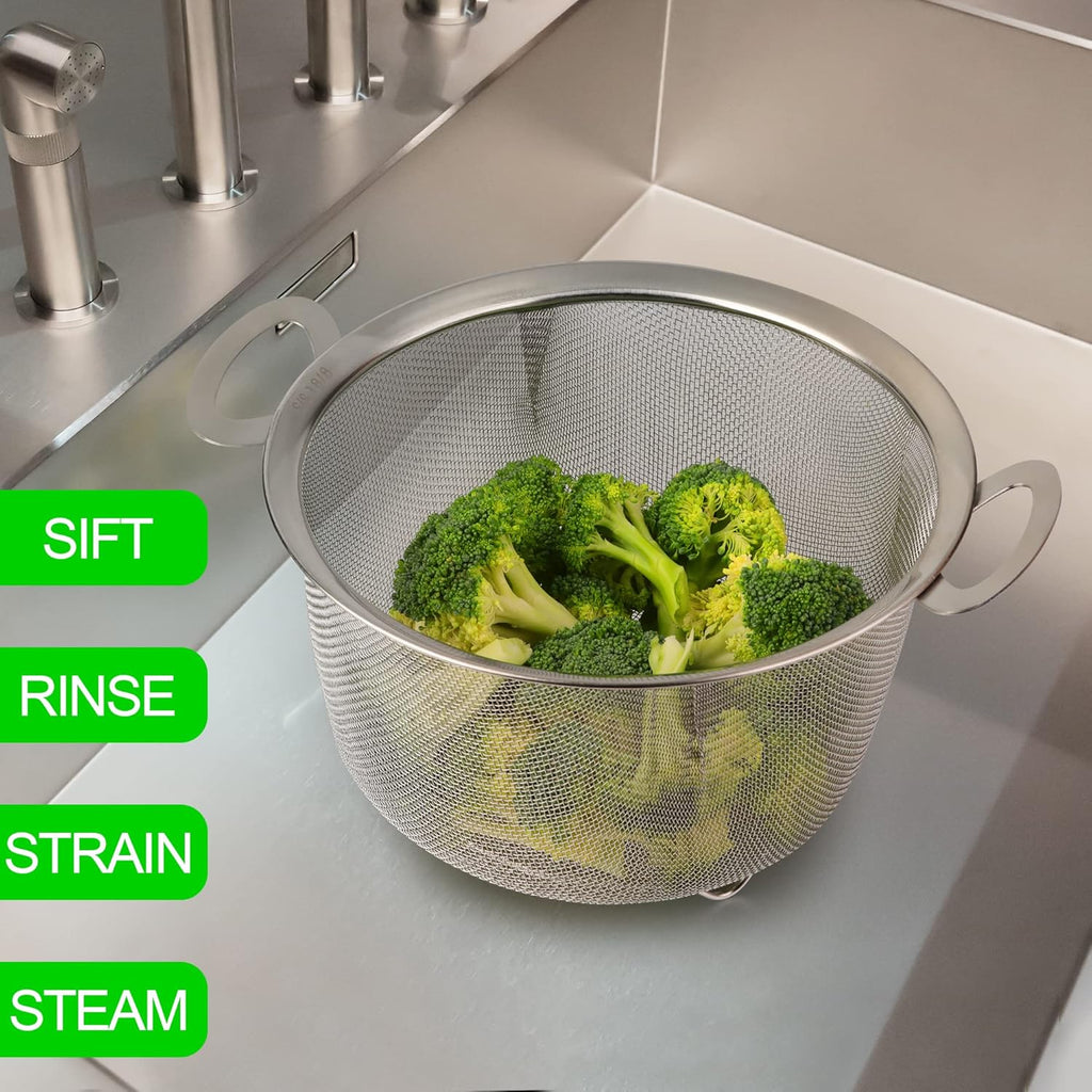 18/8 Stainless Steel Colander 2 Pack with Handles, Fine Mesh Strainer for Pasta and Vegetables X53096