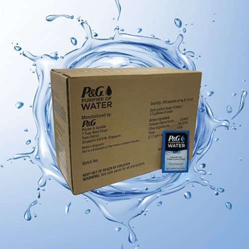 P&G Purifier of Water Portable Water Purifier Packets. Emergency Water Filter Purification Powder Packs for Camping, Hiking, Backpacking, Hunting, and Traveling.