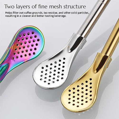 KINTEGOOD 4pcs Stainless Steel Spoon Straws with Cleaning Brush J1664