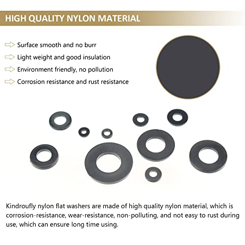 Kindroufly 9 Sizes Nylon Flat Washers Assortment Kit I3145