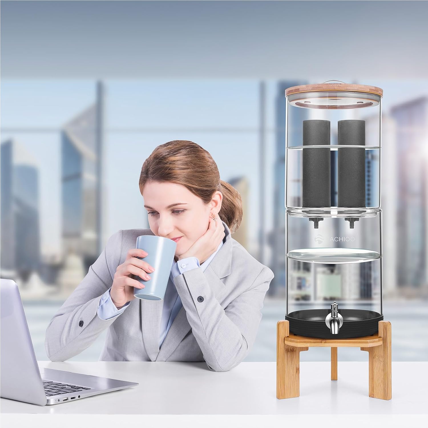 All Glass Water Purifier 2.25 Gallon with 2 Stand, Black Carbon Filter L1672