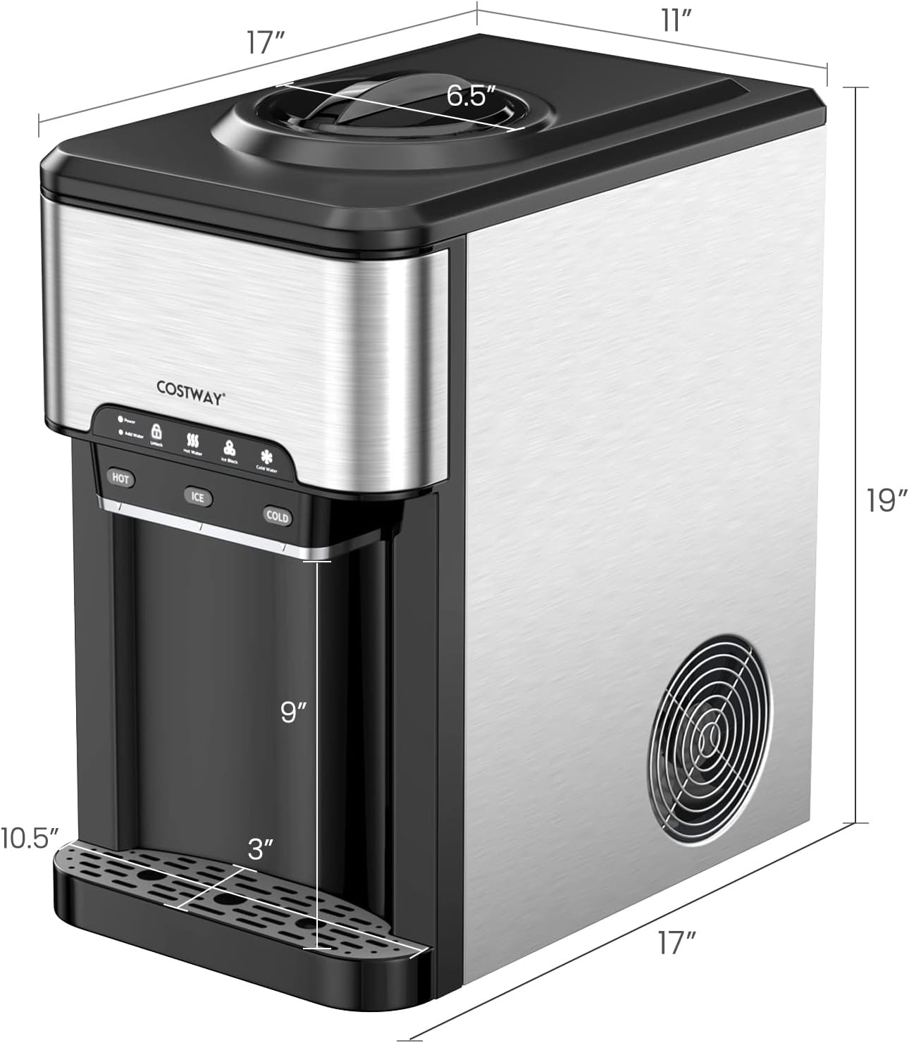 COSTWAY Water Dispenser with Ice Maker, 3-in-1 Countertop Hot Cold Cooler G403
