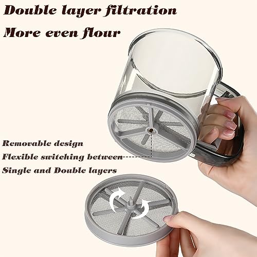Flour Sifter with Hand Press, 3 Cup Fine Mesh, BPA Free, Gray R4259