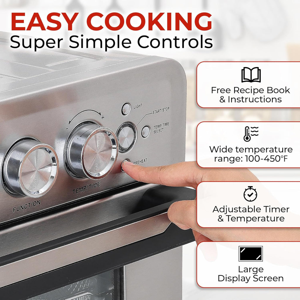 Zulay Large Countertop Air Fryer - Stainless Steel Toaster Oven Combo, 26.4Qt O966