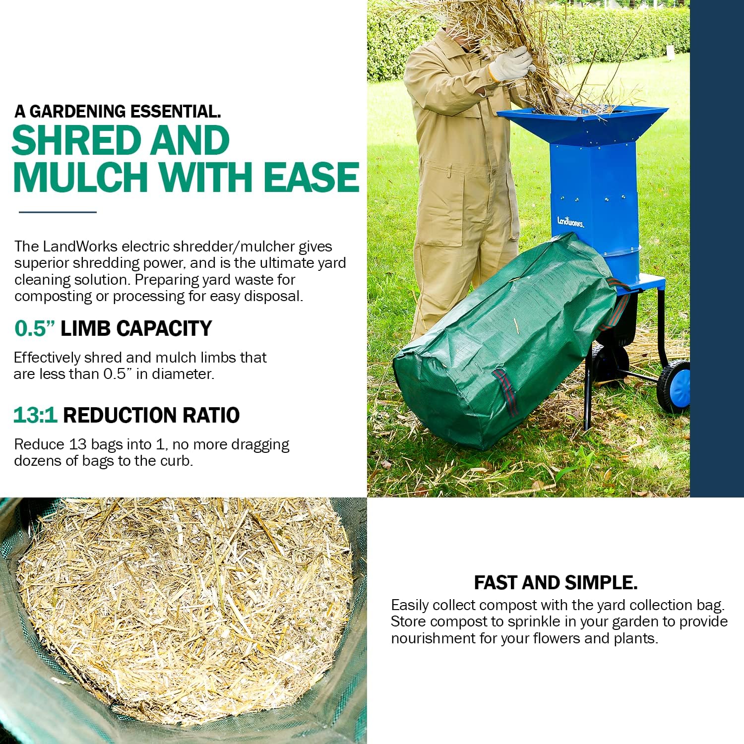 Landworks Electric Leaf Mulcher Shredder 11" Cutting Blade for Leaves & Grass O457183