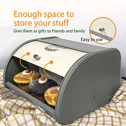 X458 Metal Bread Box with Roll Top Lid T59570