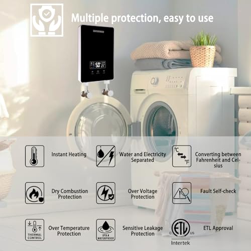 ECOTINYMACH Tankless Water Heater Electric 110V Under Sink with Remote Control E666